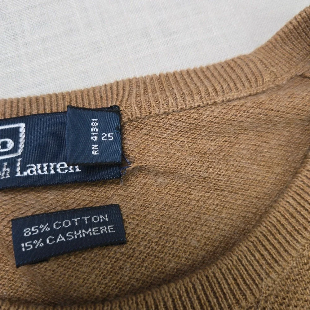 Polo Ralph Lauren Cashmere Blend Sweater XXL Men's Brown Tan Crewneck Soft Knit‎
